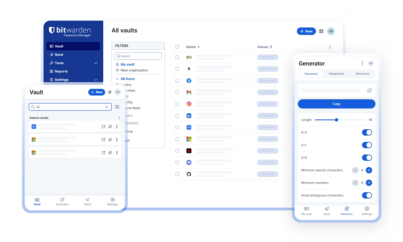 Bitwarden Passwortmanager auf Desktop und Smartphone