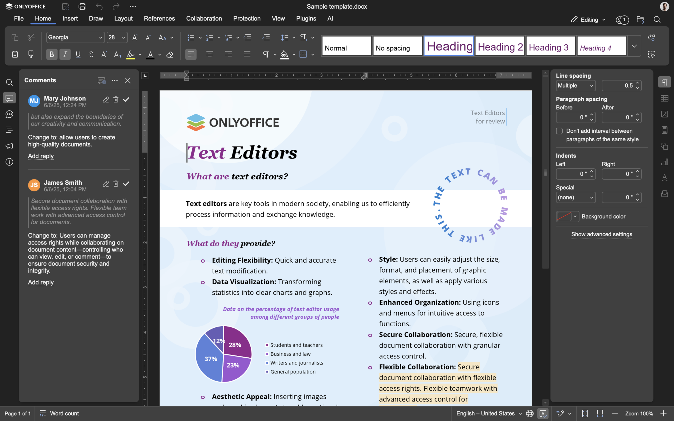 ONLYOFFICE Textdokument im Editor