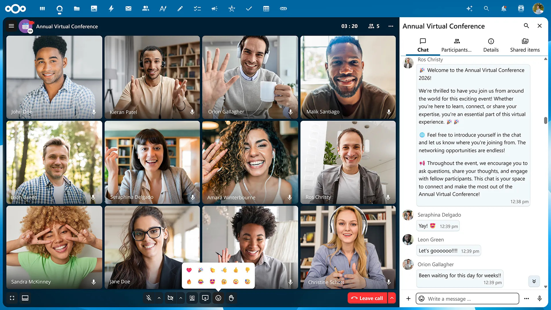 Nextcloud Talk Videokonferenz in der Galerieansicht
